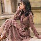 Long-sleeve Lace Panel Knit Maxi Dress