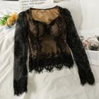 Fringed-hem Skinny Lace Top