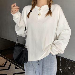 Long-sleeve Half Button Plain Top