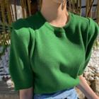 Elbow-sleeve Knit Top Green - One Size