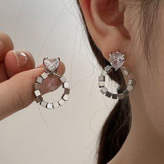 Rhinestone Stainless Steel Hoop Dangle Earring 1 Pair - Silver - One Size
