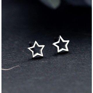925 Sterling Silver Hollow Star Ear Stud