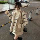 Faux Shearling Buttoned Vest / Striped Sweater