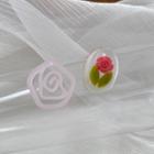 Flower Resin Dangle Earring 01# - 1 Pair - Transparent & Pink - One Size