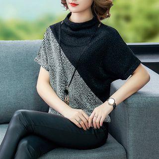 Short-sleeve Leopard Print Panel Top