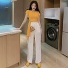 Short-sleeve Tie-front T-shirt / Wide Leg Pants