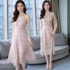 Set: Short-sleeve Top + Sleeveless Lace Dress