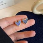 Heart Stud Earring 1776a# - 1 Pair - Gold & Purple - One Size