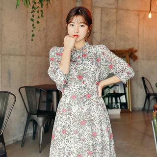 Tie-front Floral Print Midi Dress