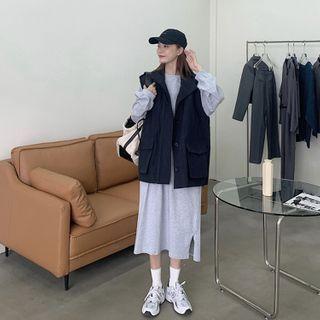 Buttoned Vest / Midi Pullover Dress