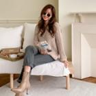 Raglan-sleeve Marled Sweater Beige - One Size