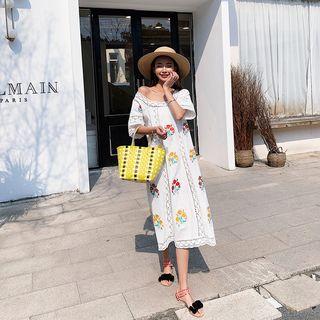 Off-shoulder Embroidered Midi Sundress