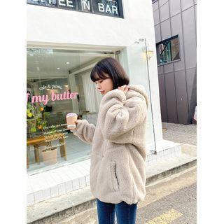 Letter Sherpa-fleece Zip-up Hoodie