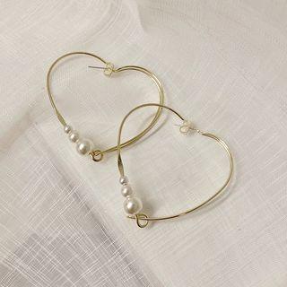 Faux Pearl Heart Hoop Earring 1 Pair - Gold - One Size