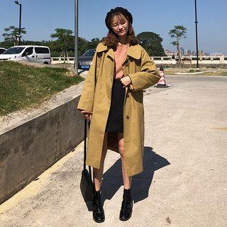 Collared Single-breasted Trench Coat Khaki - One Size