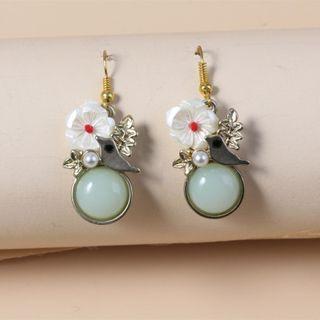 Flower Gemstone Dangle Earring 1 Pair - White Flowers - Light Green - One Size