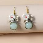 Flower Gemstone Dangle Earring 1 Pair - White Flowers - Light Green - One Size