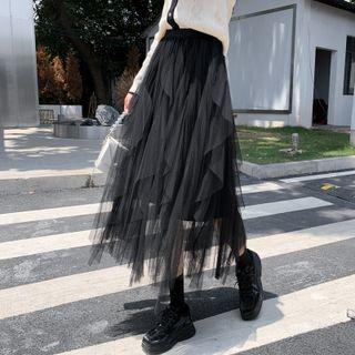 Ruffle Maxi Accordion Pleat Skirt