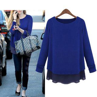 Long-sleeve Mesh Panel Blouse