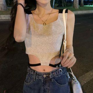Cutout Cropped Tank Top Gray - One Size