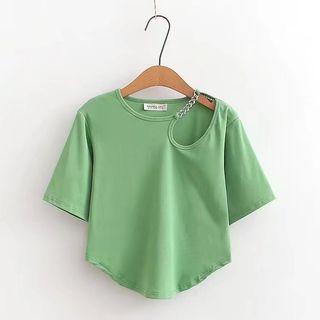 Short-sleeve Chained Cropped T-shirt Green - One Size