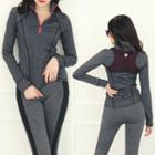 Mock-neck Zip-front Mesh-trim Sports Top
