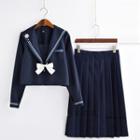 Short / Long-sleeve Sailor Collar Top / Mini Pleated Skirt / Midi Skirt / Cardigan / Set