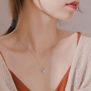 925 Sterling Silver Faux Pearl Rhinestone Snowflake Pendant Necklace 925 Silver - As Shown In Figure - One Size