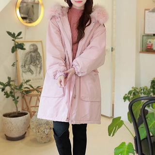 Balloon-sleeve Faux-fur Lined Coat