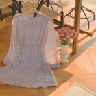 Tie-waist Floral Chiffon Dress Blue - One Size