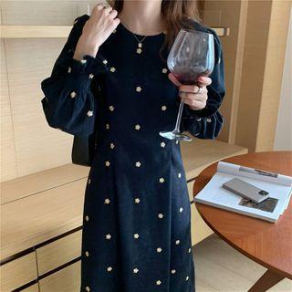 Puff-sleeve Embroidered Midi Dress