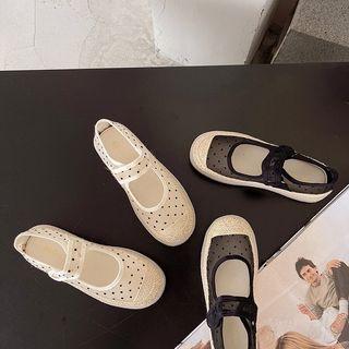 Dotted Mesh Platform Mary Jane Shoes