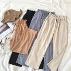 Plain Lace-up Suede Wide-leg Cropped Pants