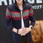 Color Block Stand Collar Knitted Zip Jacket