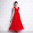 Cap-sleeve V-neck Evening Gown