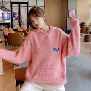 Fluffy Logo Knit Hoodie Pink - One Size