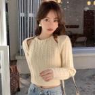Mock Two-piece Long-sleeve Cutout Cable Knit Sweater