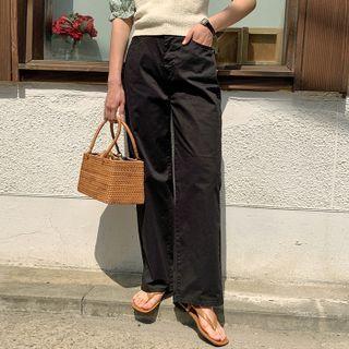 Cotton Blend Straight Pants