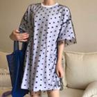 Mock Two Piece Dotted Mesh Overlay T-shirt Dress