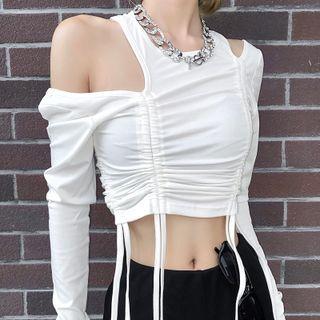 Long-sleeve Drawstring Cut-out Cropped T-shirt