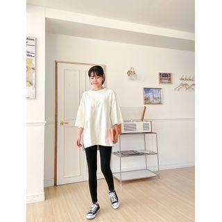 Elbow-sleeve Napped Longline T-shirt