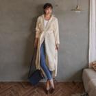 Open-front Cable-knit Long Cardigan With Sash