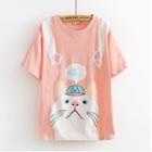 Cat Print Loose-fit Short-sleeve T-shirt