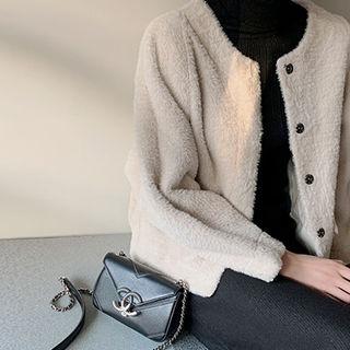 Round-neck Faux-fur Jacket Beige - One Size