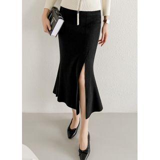 Deep-slit Long Knit Mermaid Skirt