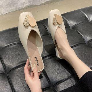 Heart Square Toe Block Heel Mules
