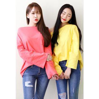 Snap-button Trim Long-sleeve T-shirt