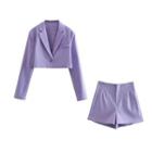 Single-button Cropped Blazer / Wide Leg Dress Shorts