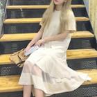 Mesh Insert Short-sleeve Midi T-shirt Dress