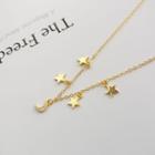 925 Sterling Silver Rhinestone Moon-and-star Necklace Gold - One Size